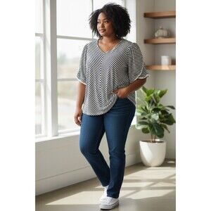 Chico’s Black White Striped Linen Blouse Top Women’s Plus Size 4 XXL 20